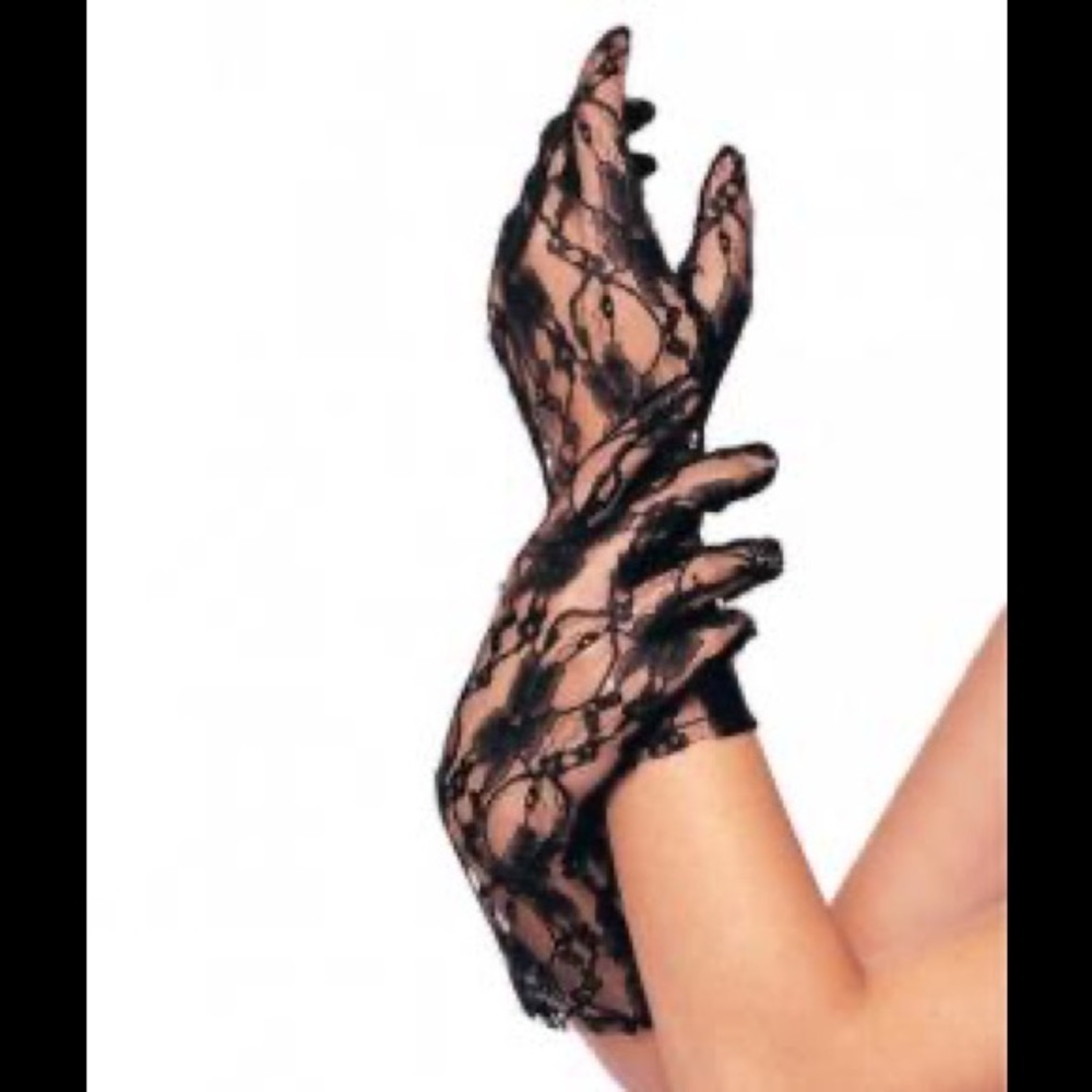 Leg Avenue, Wrist Length Stretch Lace Gloves.